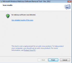 Microsoft Windows Malicious Software Removal Tool Screenshot