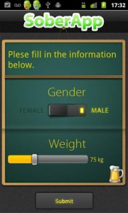 SoberApp Weight and Gender Entry