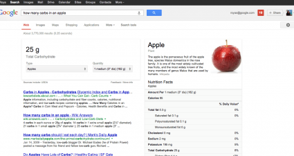 Google nutrition information screenshot