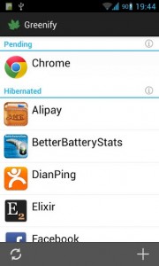 Greenify Hibernated apps list