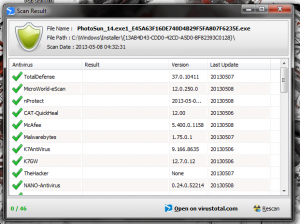 PhrozenSoft VirusTotal Uploader Scan Results Page