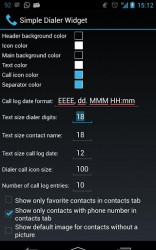 Simple Dialer settings menu