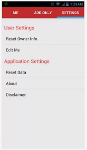 AddMeNow settings menu