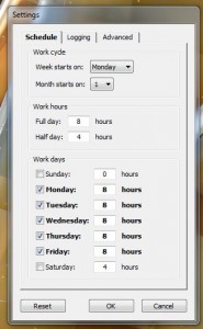 Work Time Monitor schedule settings