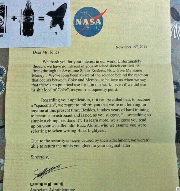 Epic Job Rejection Letter From NASA Image DotTech Epic Job Rejection Letter From NASA Image DotTech