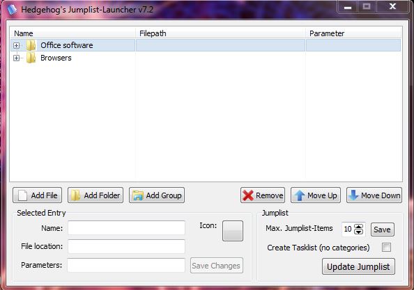 how to open a web page using the jump list