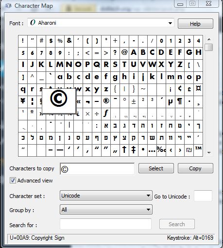 finding copyright symbol on keyboard windows 10