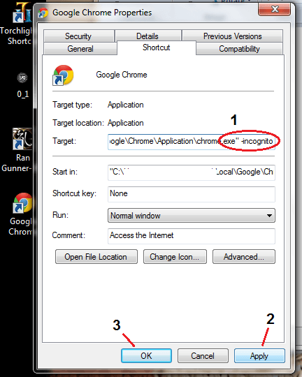 Create Chrome Incognito Shortcut Windows f