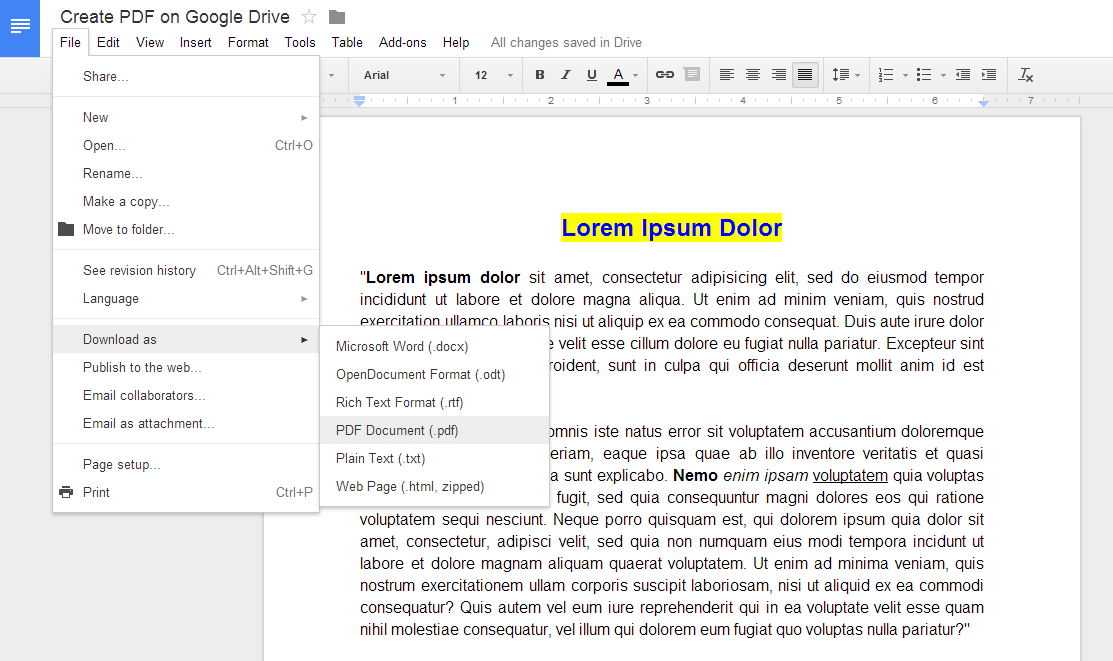 Create PDF on Google Drive b