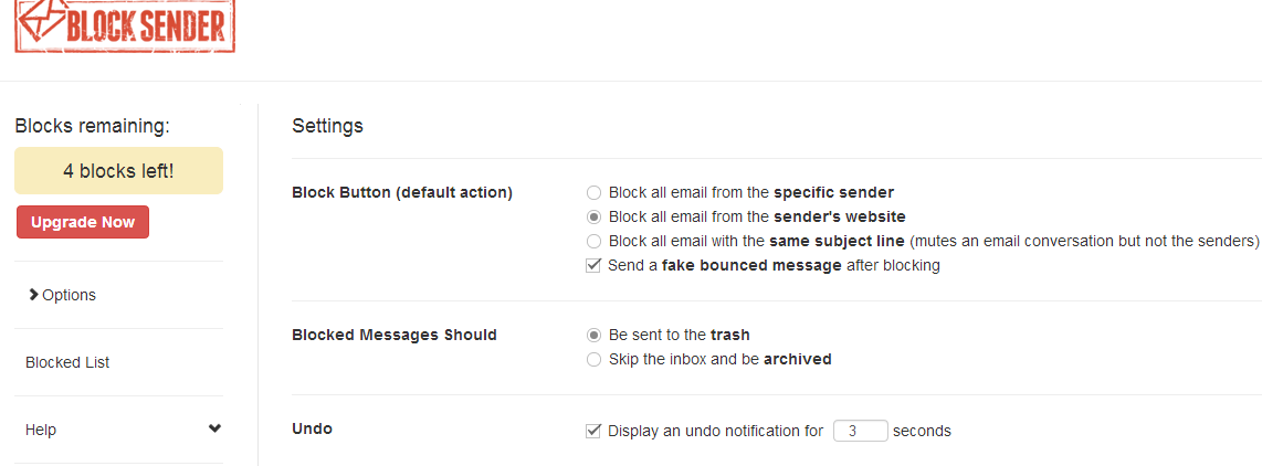 block sender settings