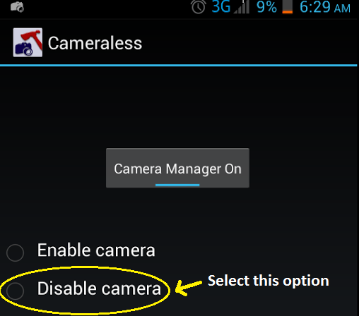 disable Android device camera c