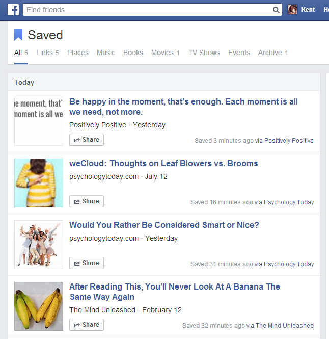 Facebook Saved List