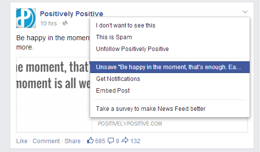 Unsave a post on Facebook