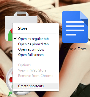 Web Store create shortcut