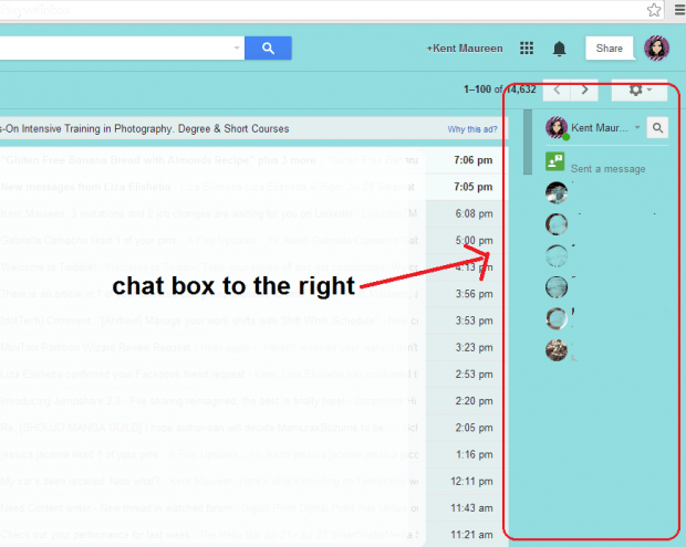 chat box to the right
