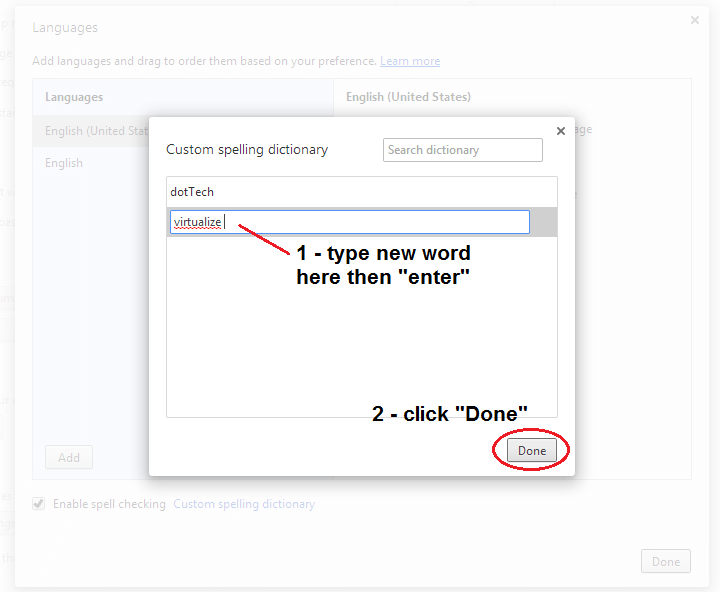 edit custom spelling dictionary Chrome b