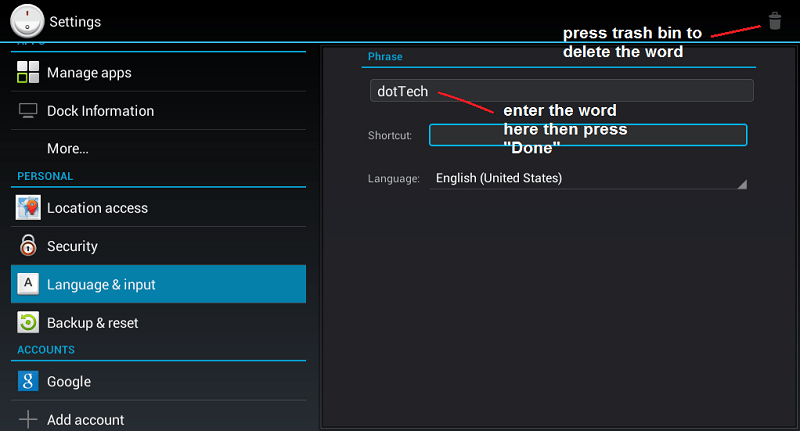 enter word to user dictionary