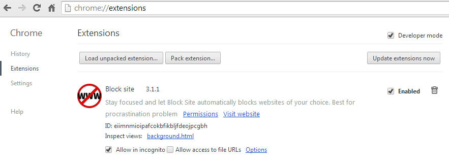 Block site for Chrome