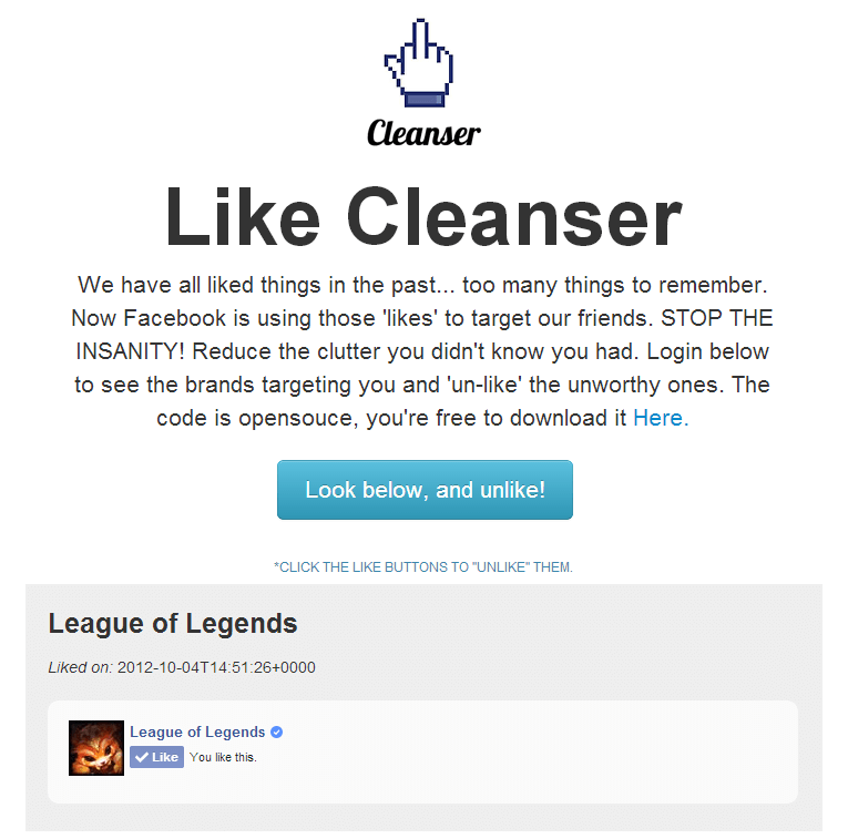 Facebook Cleanser for Web App