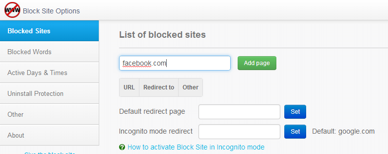 add site to block list Chrome
