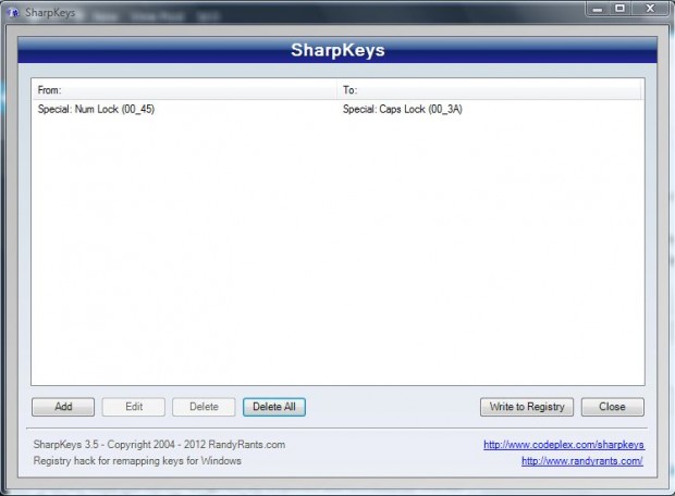 sharpkeys delete k