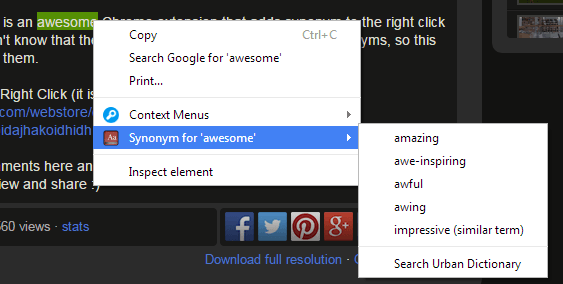 add synonym option to right-click menu Chrome