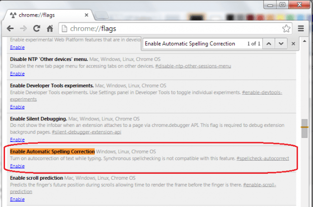 enable auto correct feature in Chrome