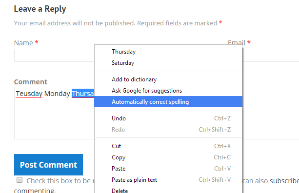 enable auto correct feature in Chrome b