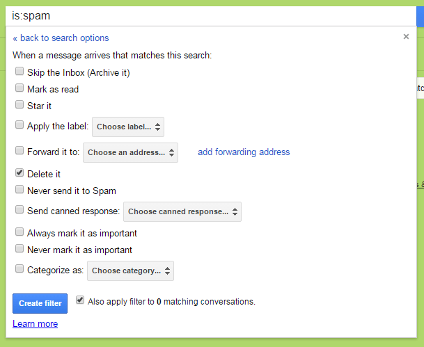 remove all spam Gmail d