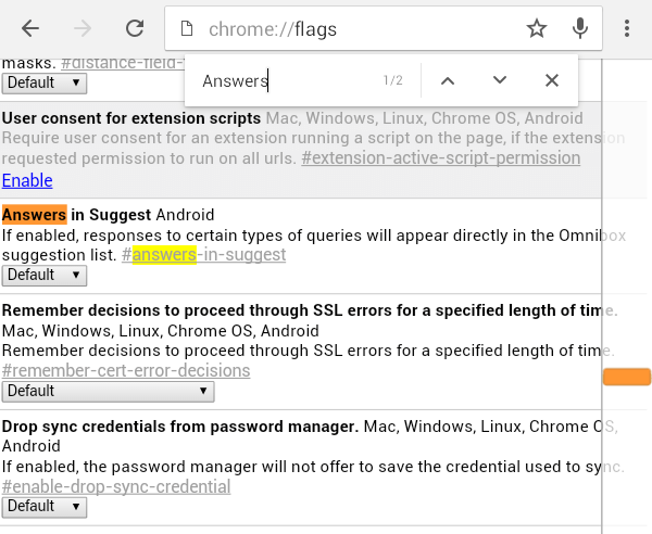 Answers in Suggest Chrome Android b