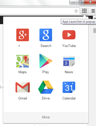 Google Shortcuts in Chrome Toolbar