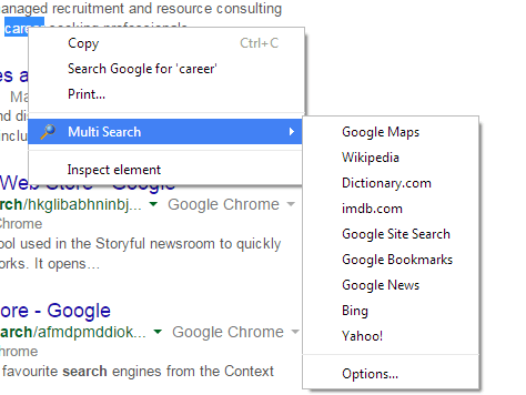Multi search option in context menu Chrome b