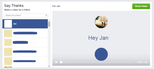 Send a Thank You video to a friend in Facebook