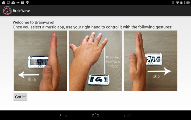Use gestures to control music app Android