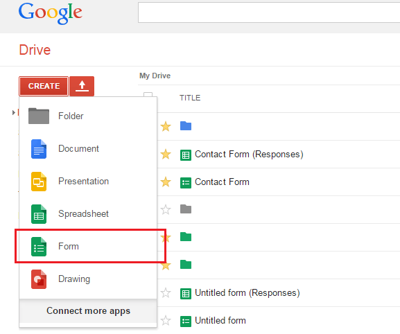 create forms in Google Drive
