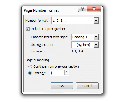 format the page numbering for different sections in word mac 2010