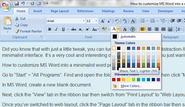 Minimalist MS Word 2007 h