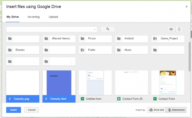 attach actual Google Drive files not links in Gmail b
