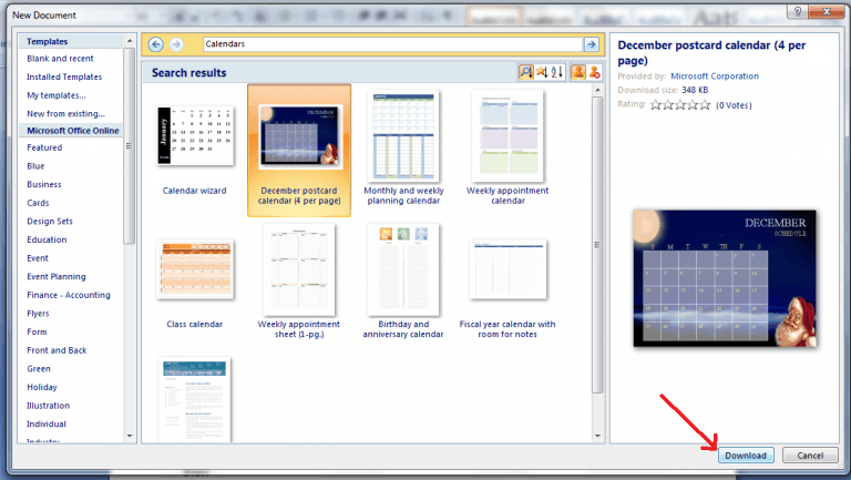 microsoft word 2007 calendar template