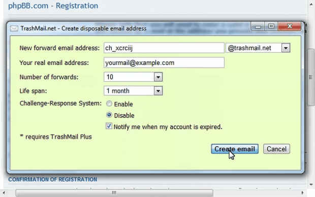 create disposable email online b