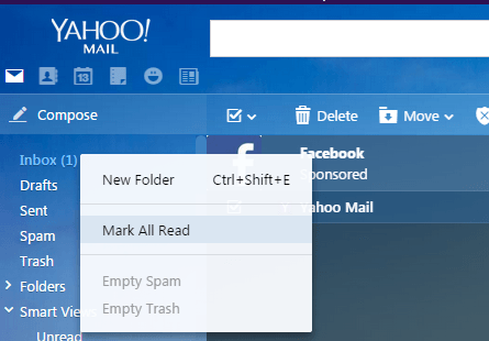 Mark all unread emails as read in Yahoo! Mail