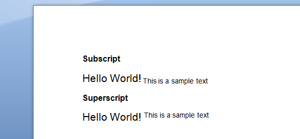 Subscript Superscript text style MS Word 2007