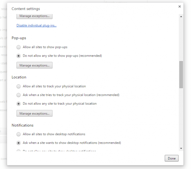 disable geolocation in Chrome d