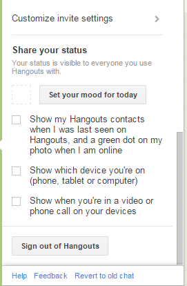 disable last seen reports on Hangouts Gmail