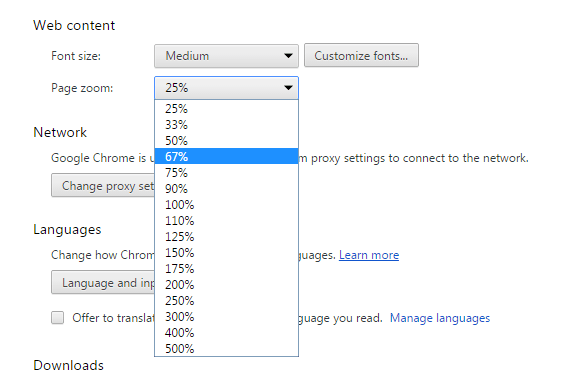 change default zoom level in Chrome b