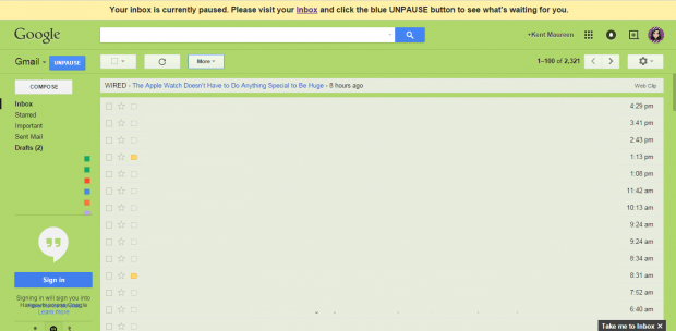 pause Gmail inbox c