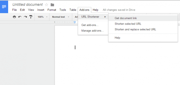 shorten URL links in Google Docs b