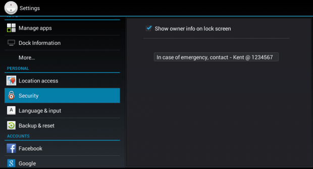 show emergency contact info on Android lock screen c