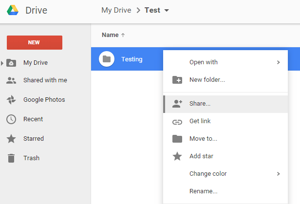 create shared folders in Google Drive