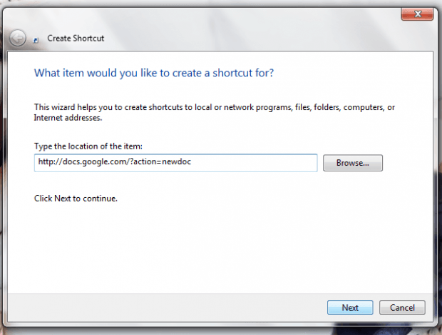 add Google Docs desktop shortcuts Windows b